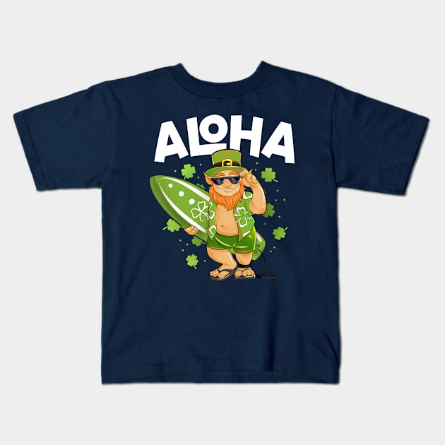 Aloha Hawaii Surfing Leprechaun St Patricks Day Hawaiian Kids T-Shirt by 14thFloorApparel